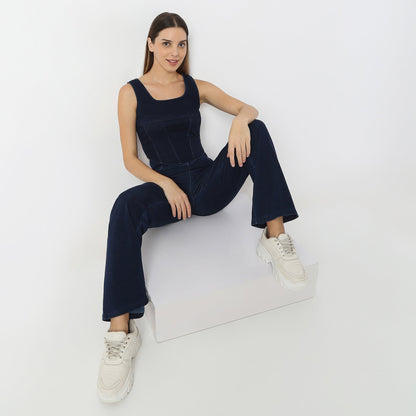 Solid Cropped Square Neck Denim Crop Top