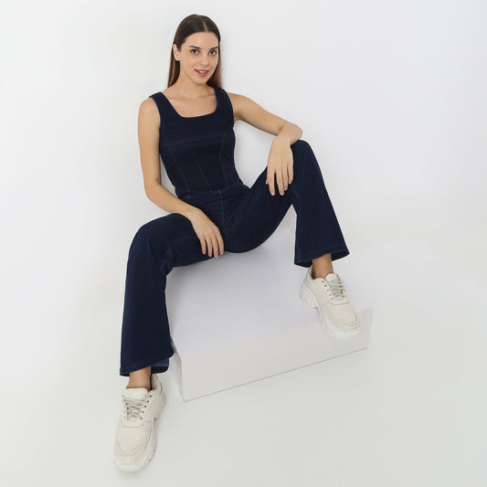 Solid Cropped Square Neck Denim Crop Top