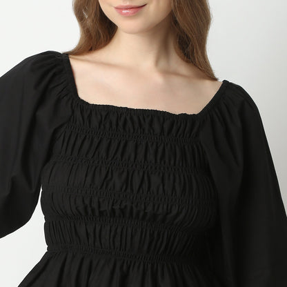 Regular Fit Solid Square Neck Crop Top