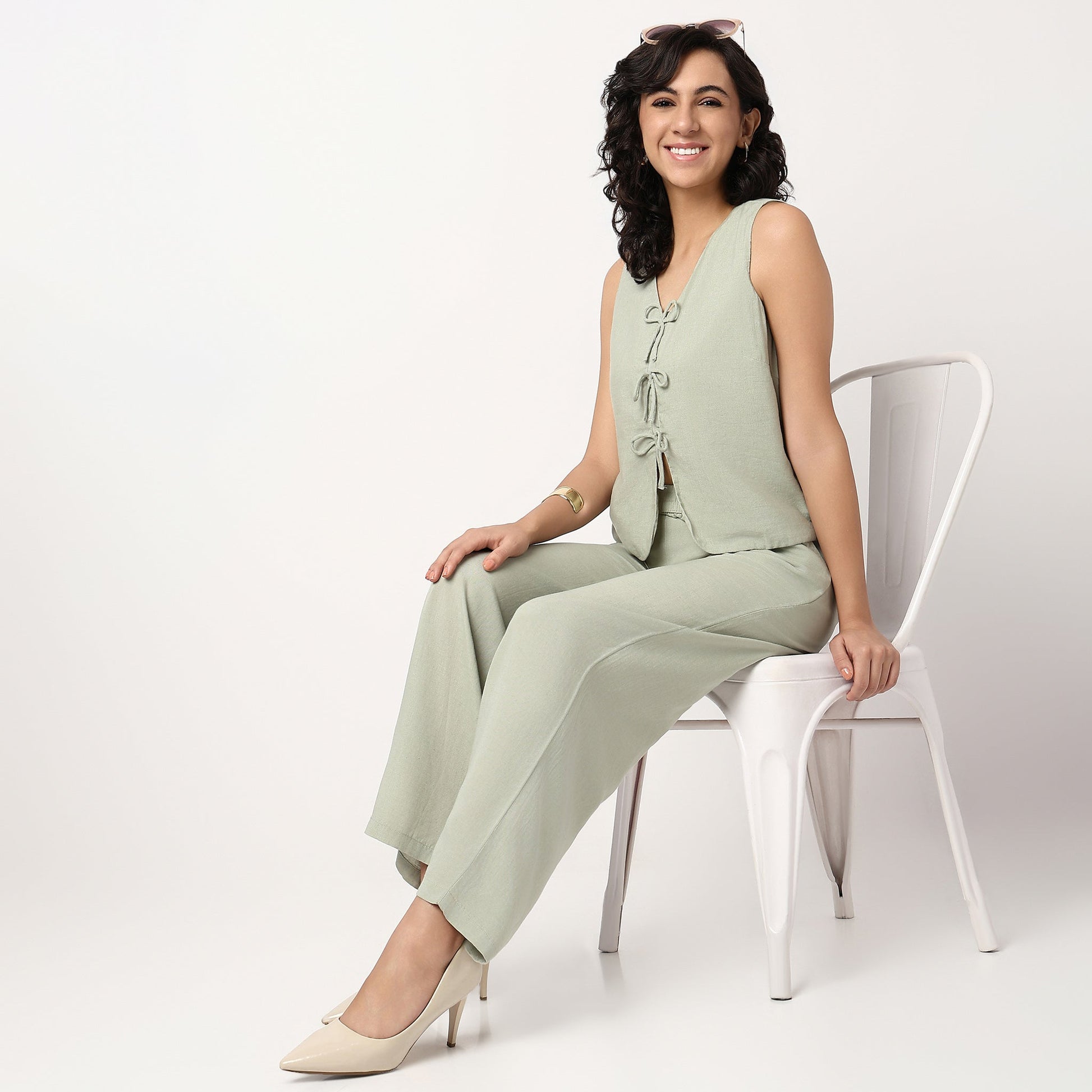 V-Neck Top With Front Tie-Up Detail