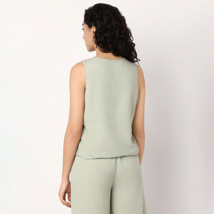V-Neck Top With Front Tie-Up Detail