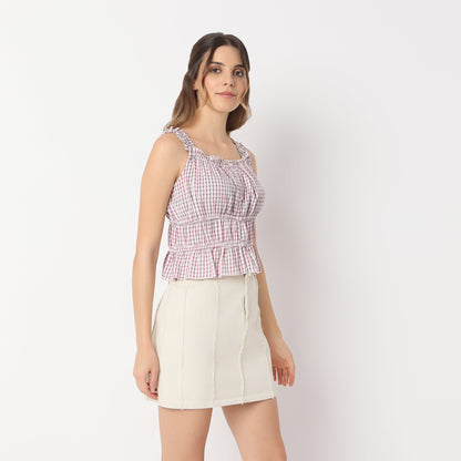 Checkered Square Neck Betty Sleeveless Top