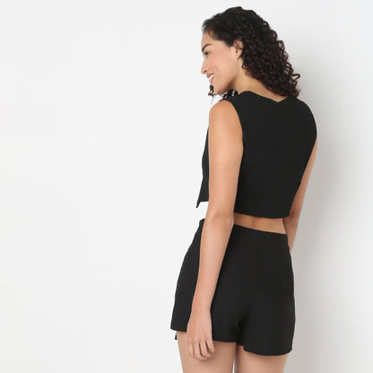 Young Women Vest, Sleeveless V Neck Fitted Body with Button Opening.