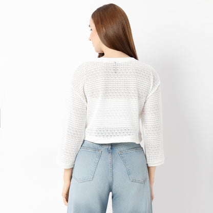 Boxy Fit Solid Round Neck Top