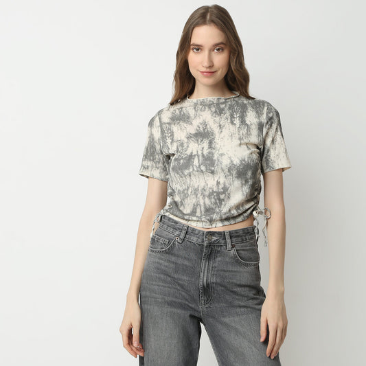 Regular Fit Abstract High Neck Top