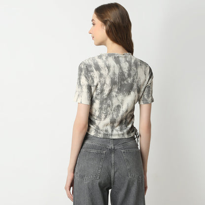 Regular Fit Abstract High Neck Top