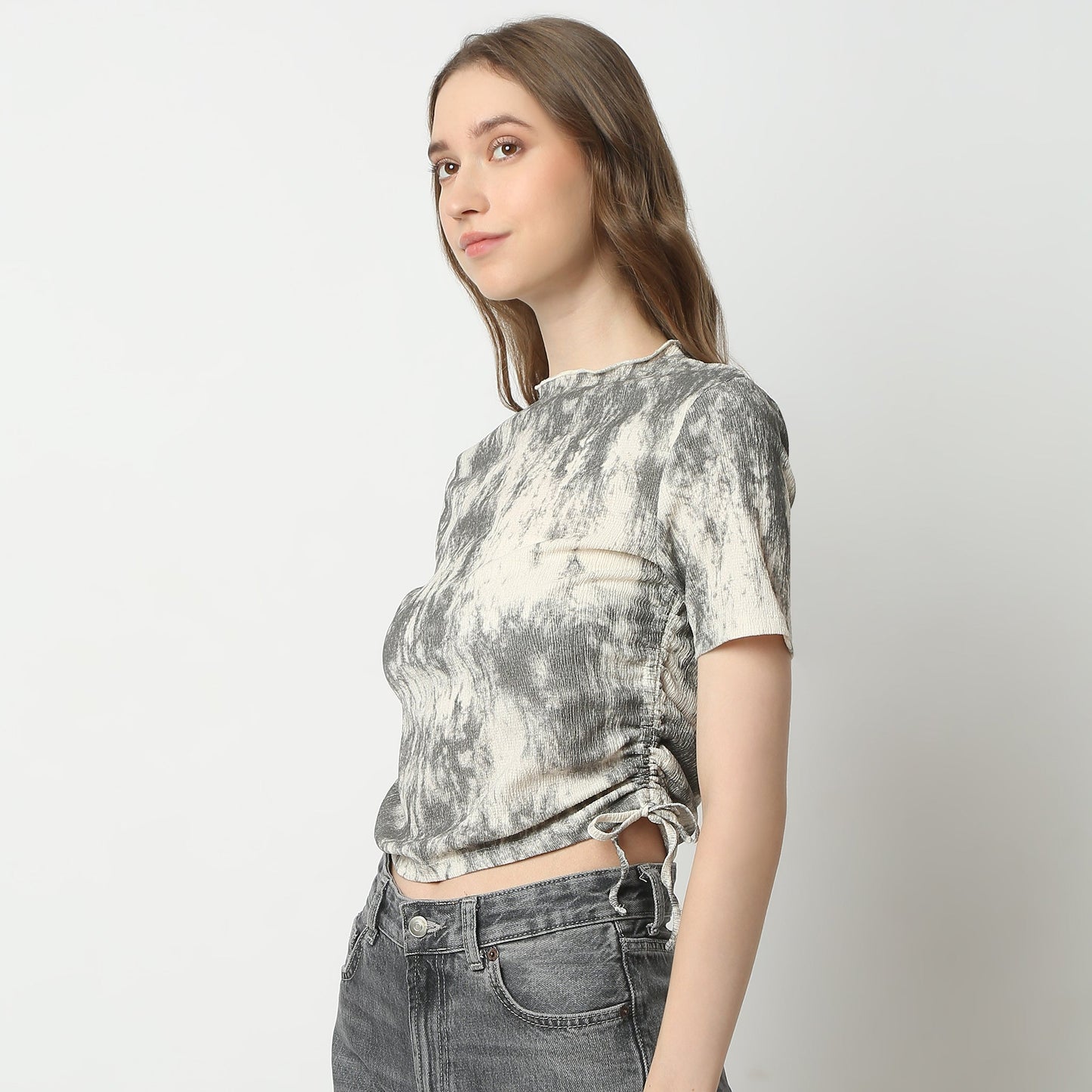 Regular Fit Abstract High Neck Top