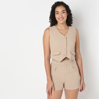 Young Women Fitted Vest, with Front Button Opening