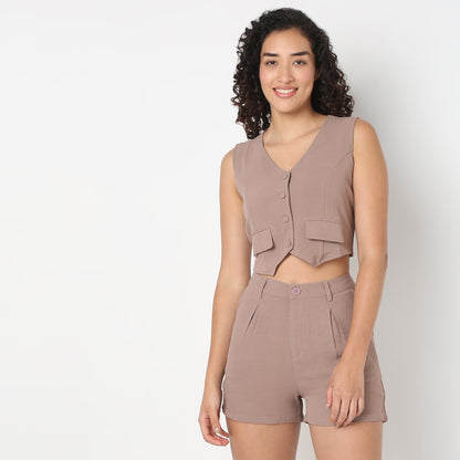 Young Women Fitted Vest, with Front Button Opening
