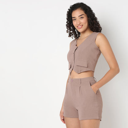 Young Women Fitted Vest, with Front Button Opening