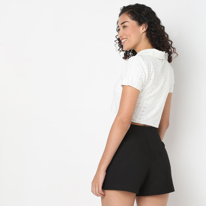 Young Women Top with Front Ruching Detail and Half Sleeves