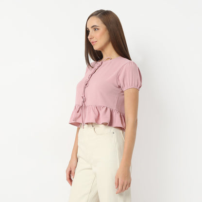 Regular Fit Solid Round Neck Cropped Crop Top