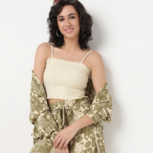 Order Now Women Textured Square Neck Straight Slim Fit Western Wear Betty Tops by Style Union