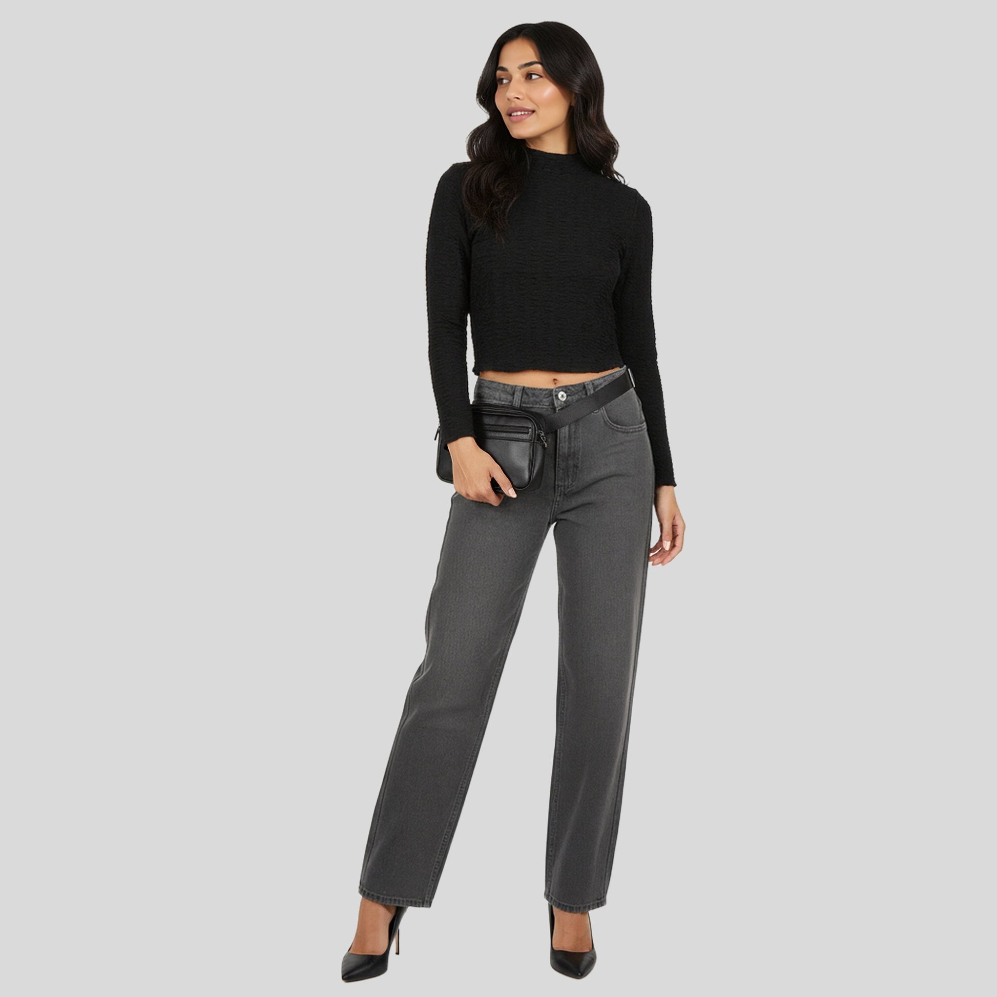 Mock Neck Full Sleeves Crop Top