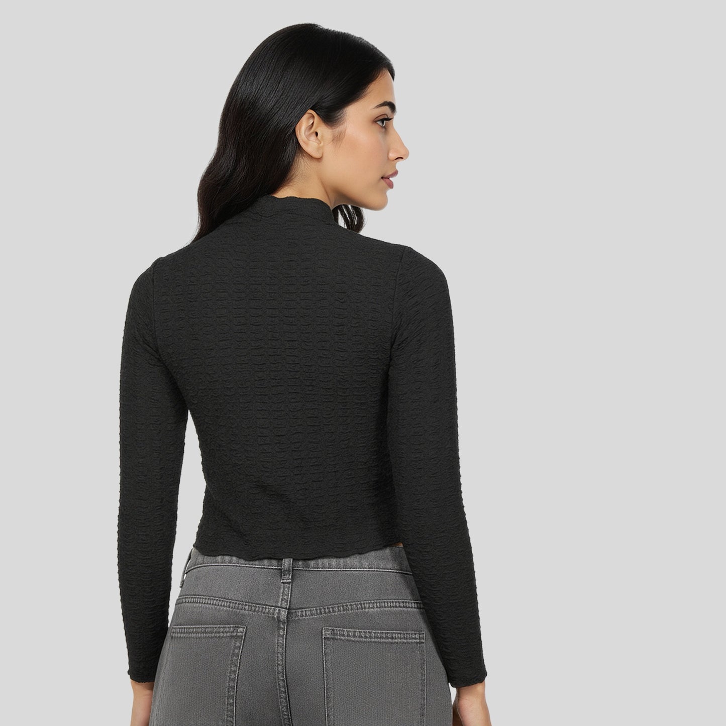 Mock Neck Full Sleeves Crop Top