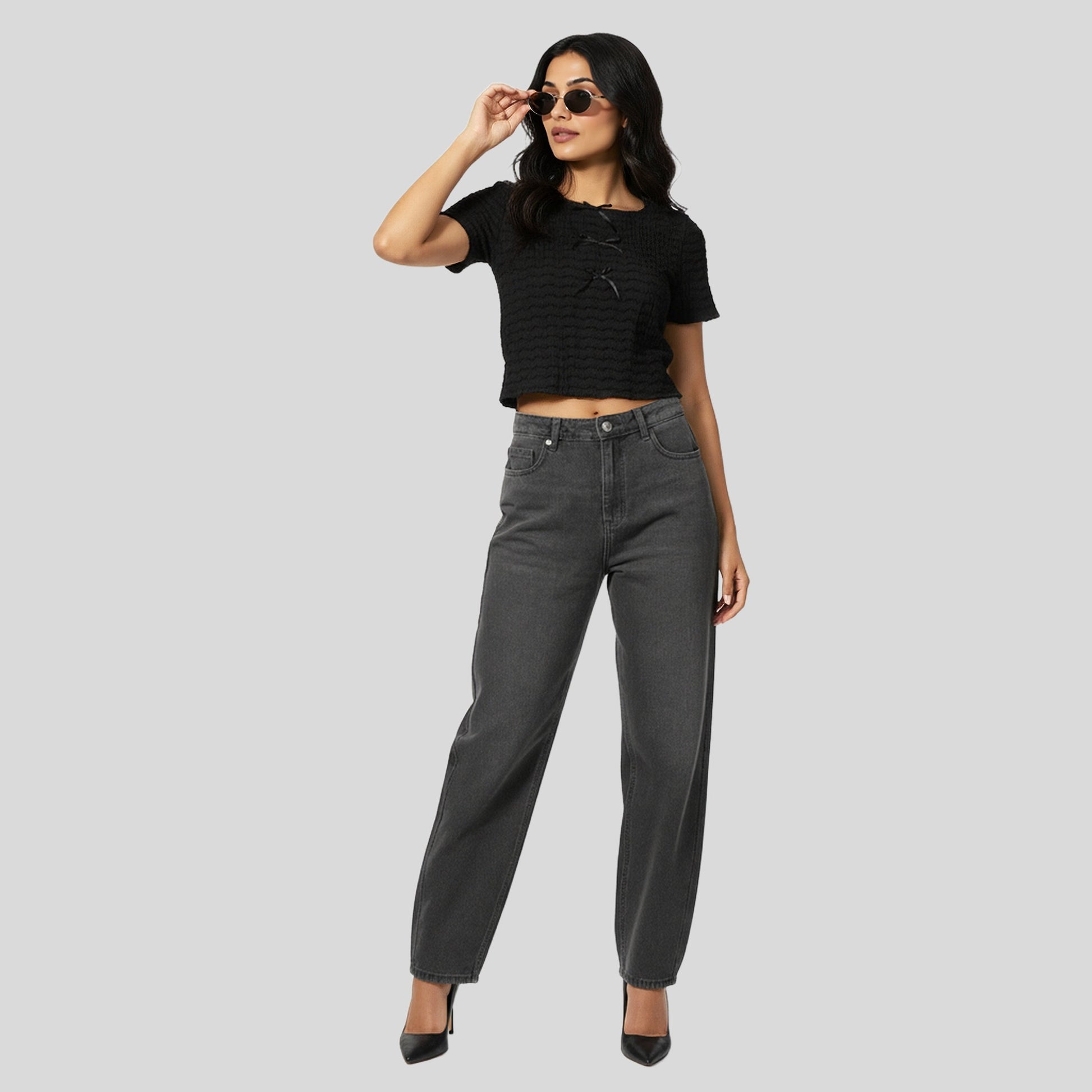 Structured Crop Top With Bows At Centre