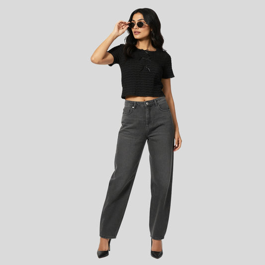 Structured Crop Top With Bows At Centre