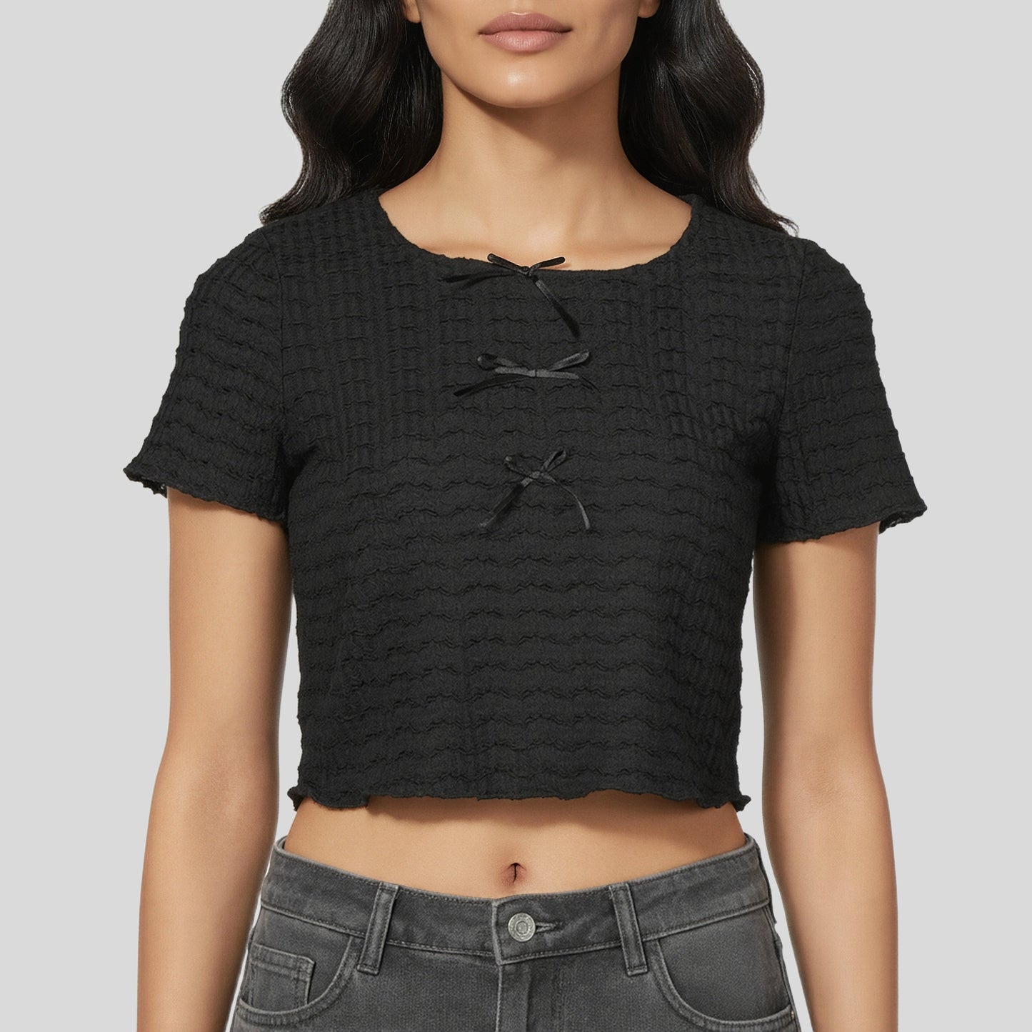 Structured Crop Top With Bows At Centre