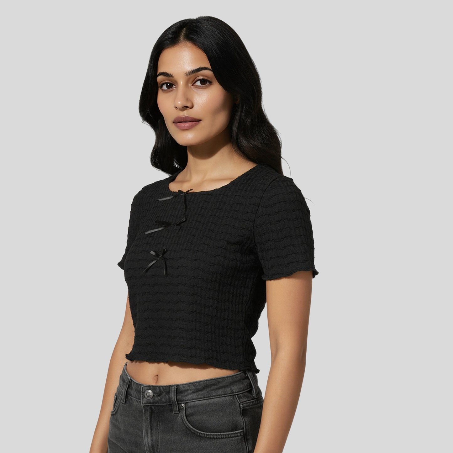 Structured Crop Top With Bows At Centre