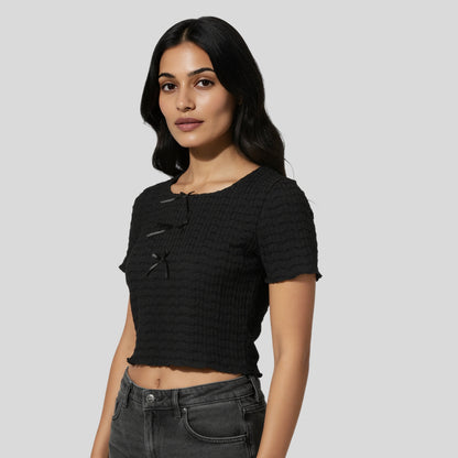 Structured Crop Top With Bows At Centre