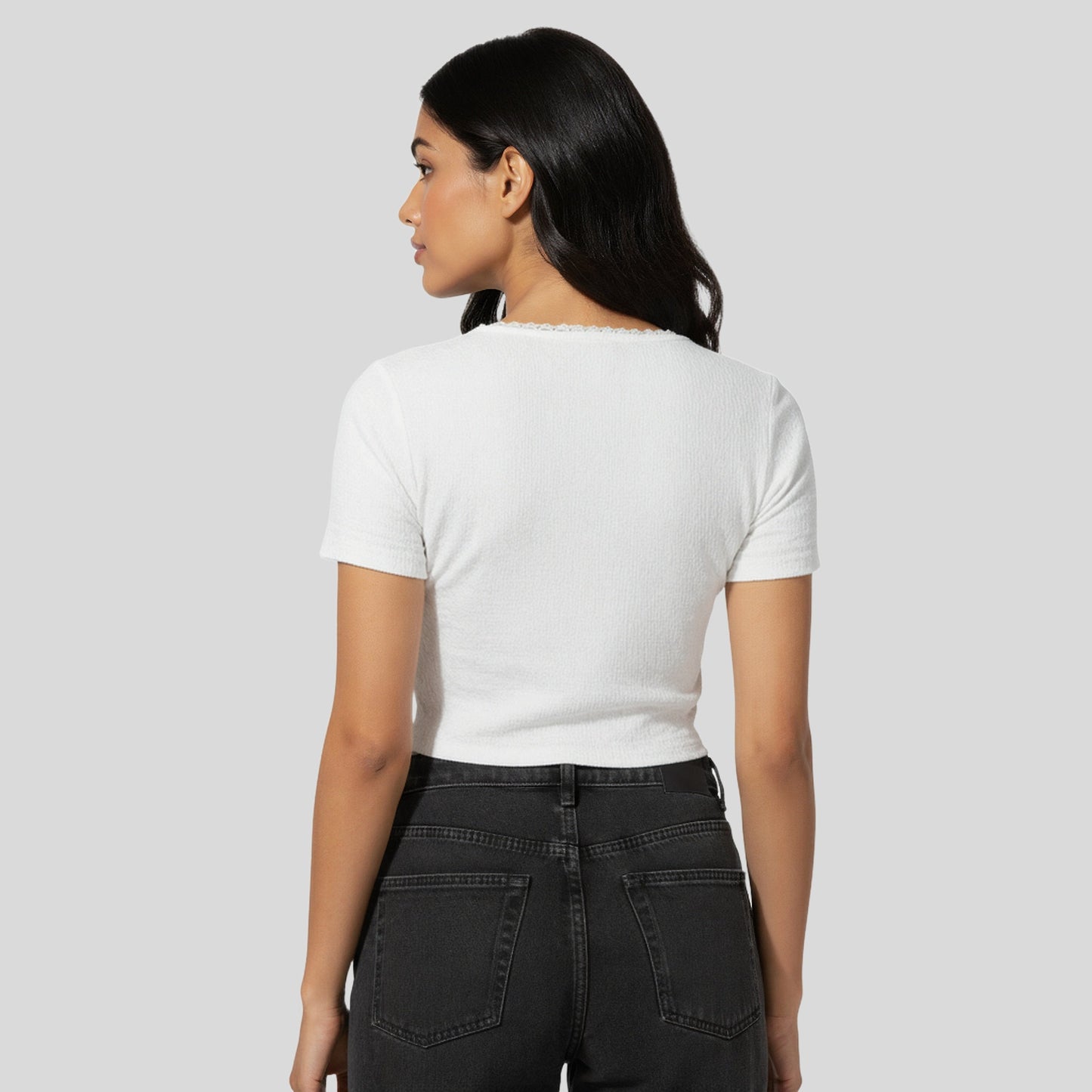 V-Neck Top With Front Button Opening And Side Ruching