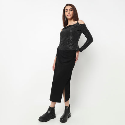 Embellished Cowl Neck Party Top