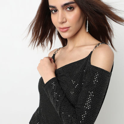 Embellished Cowl Neck Party Top