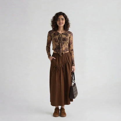 V-Neck Full Sleeves Asymmetrical Crop Top