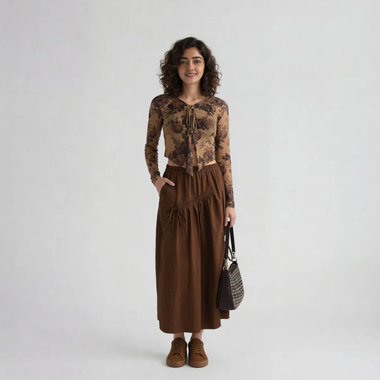 V-Neck Full Sleeves Asymmetrical Crop Top