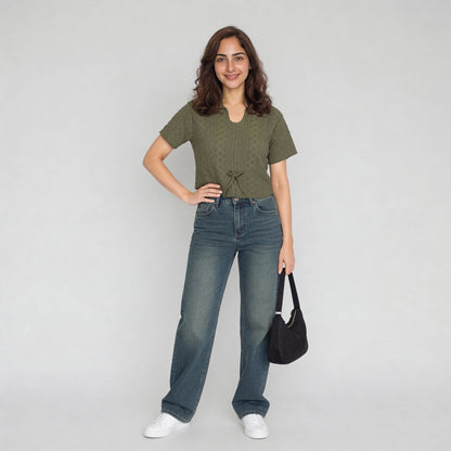 Polyester Elastane Solid Short Sleeve Top