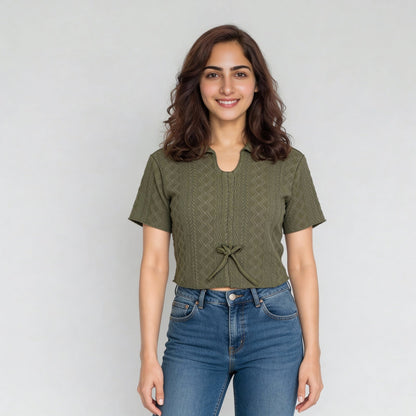 Polyester Elastane Solid Short Sleeve Top