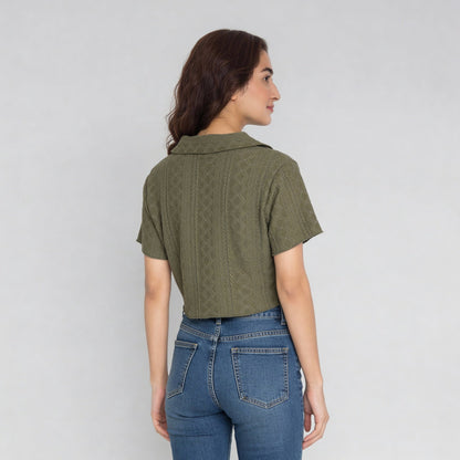 Textured Cuban Collar Top