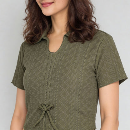 Polyester Elastane Solid Short Sleeve Top