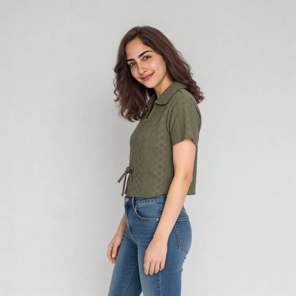 Polyester Elastane Solid Short Sleeve Top