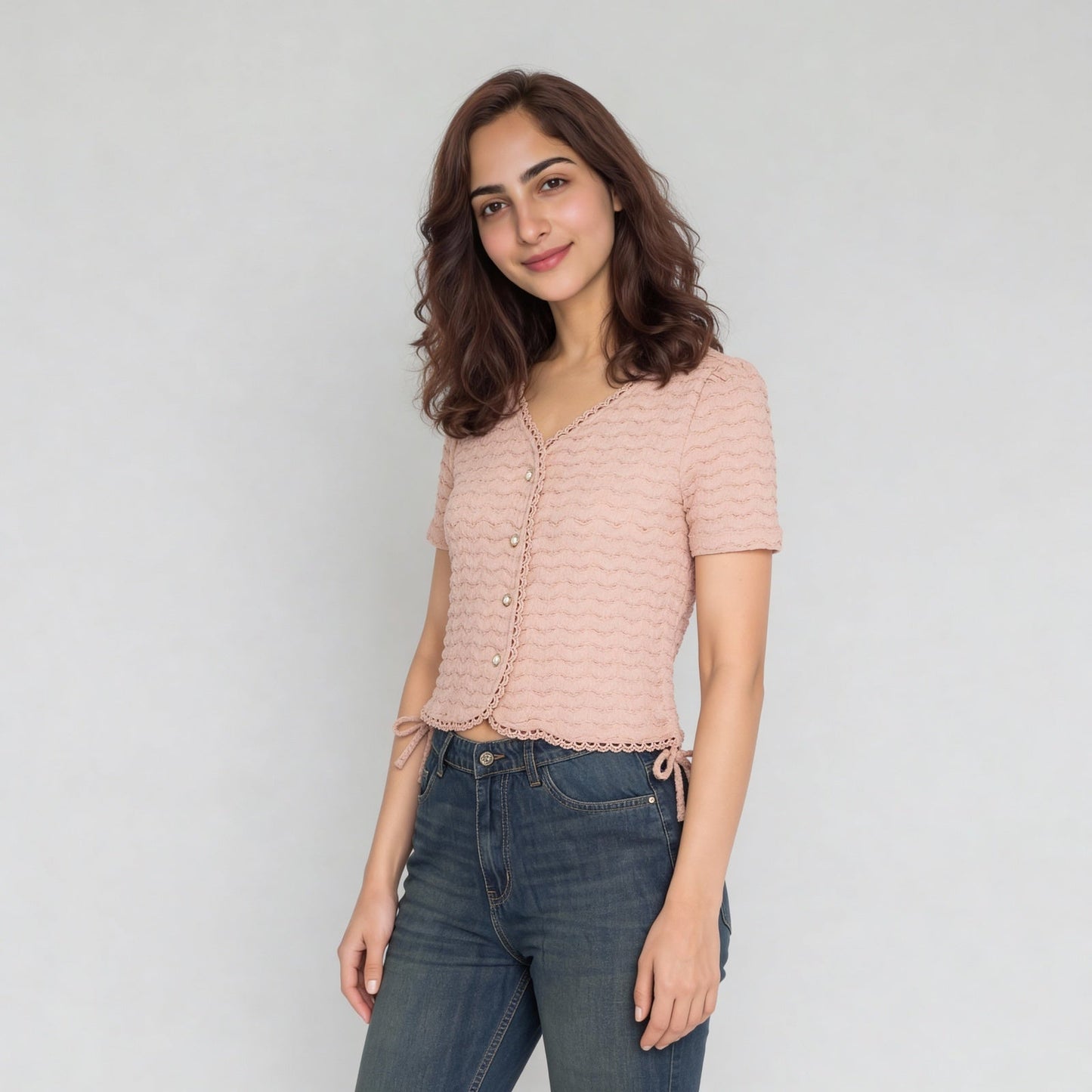 Structured V-Neck Cropped Top