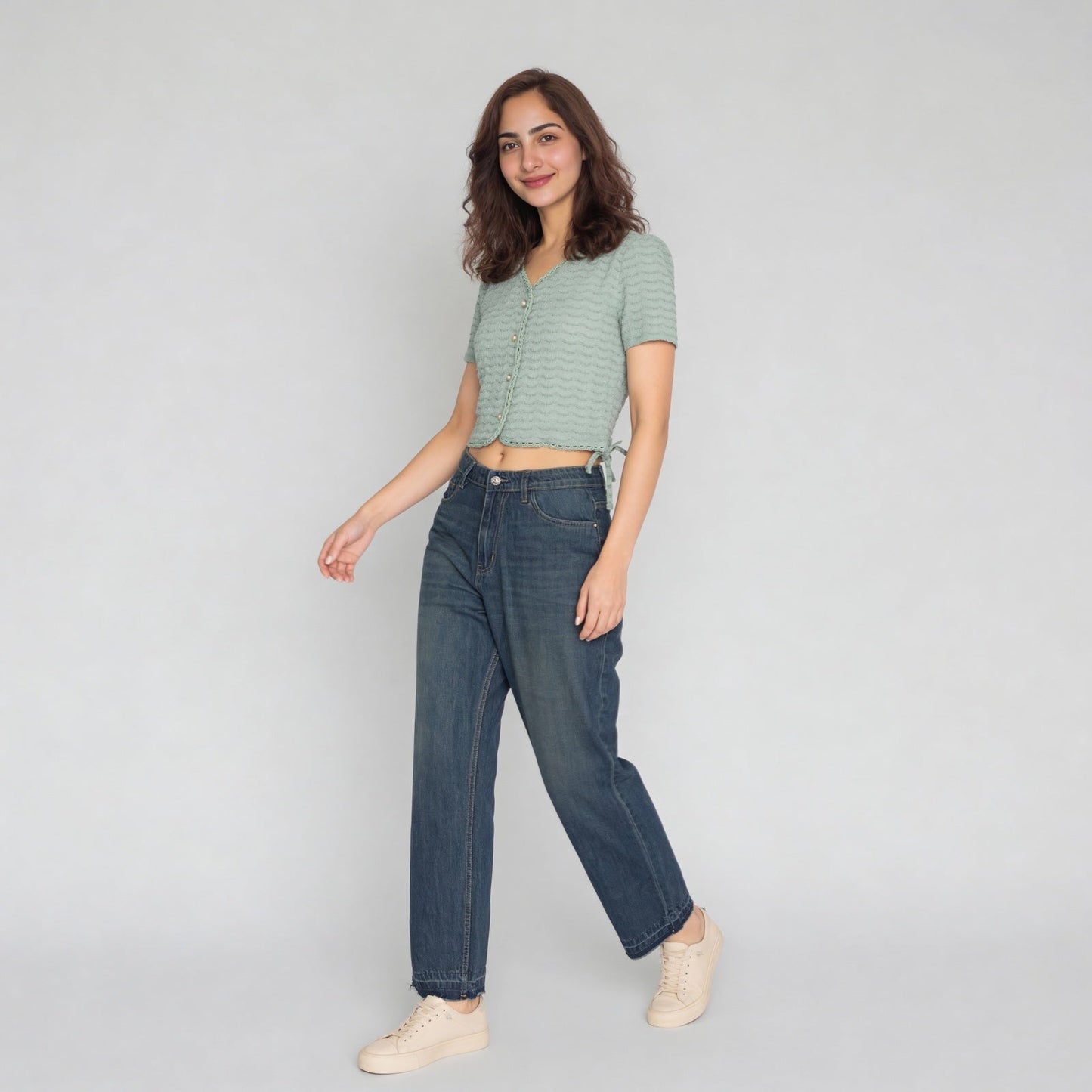 Structured V-Neck Cropped Top