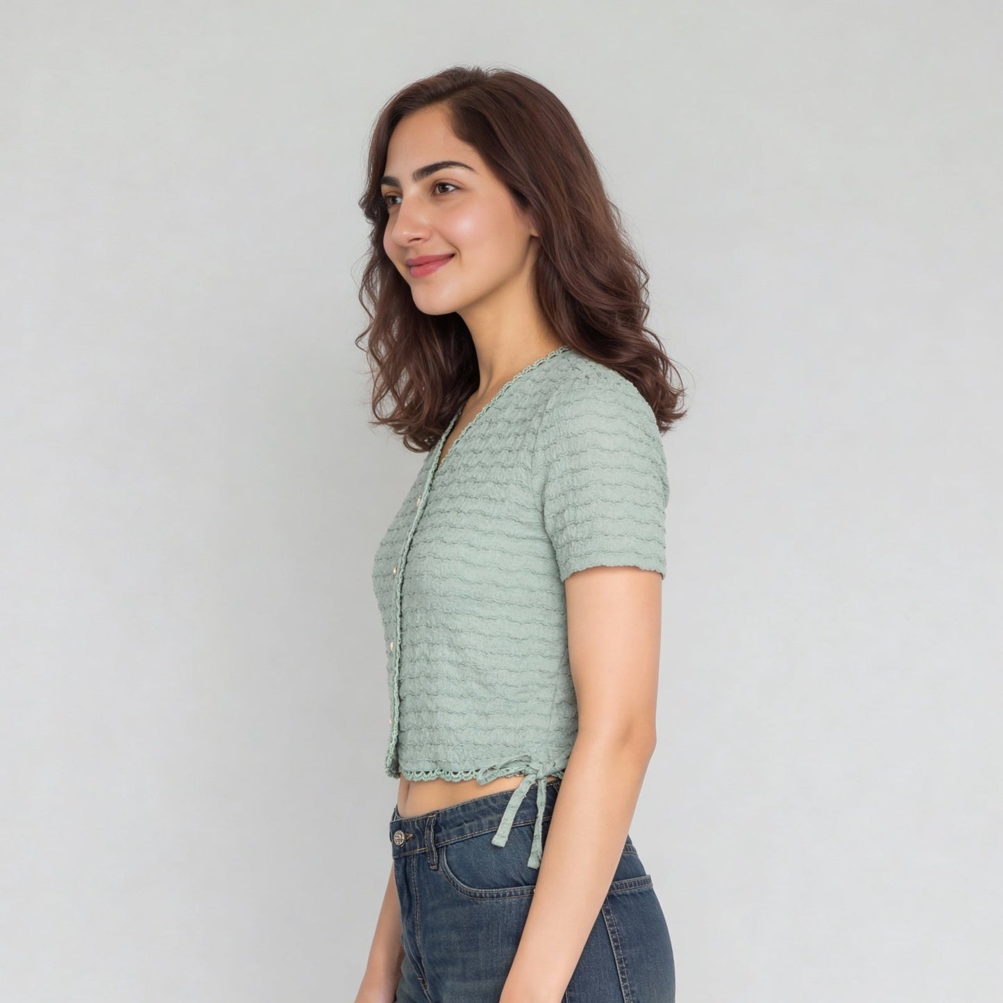 Structured V-Neck Cropped Top
