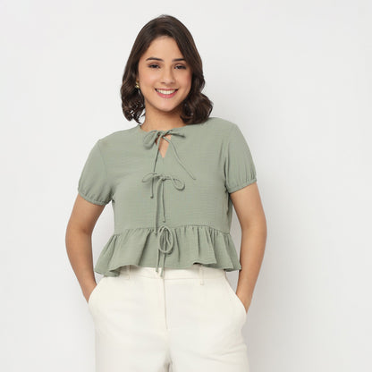 Boxy Fit Top With Bow Detail
