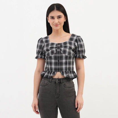 Checkered Woven Top