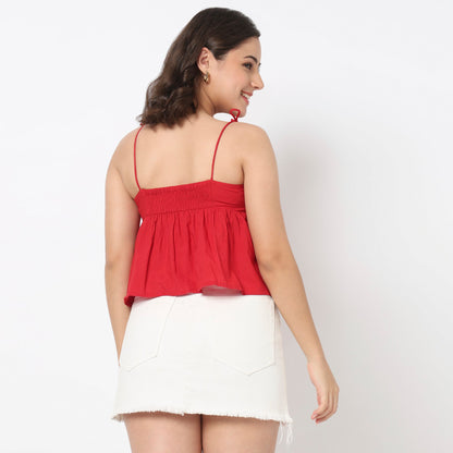 Solid Crop Top With Bow Detail
