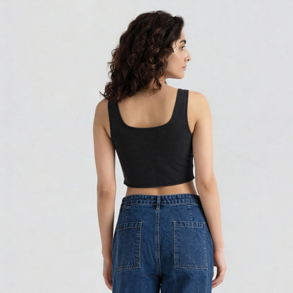 Square Neck Denim Crop Top