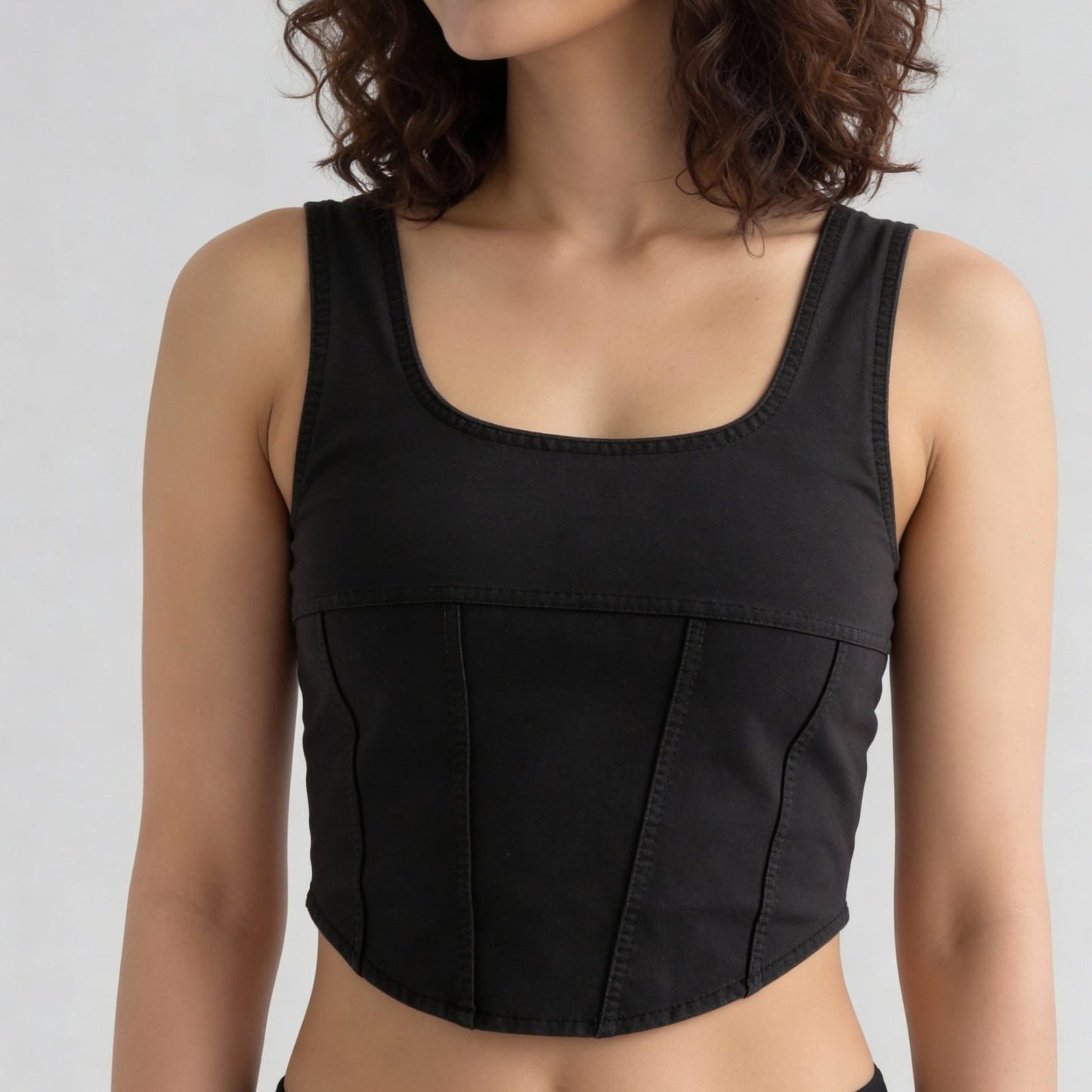 Cotton Polyester Elastane Solid Sleeveless Top