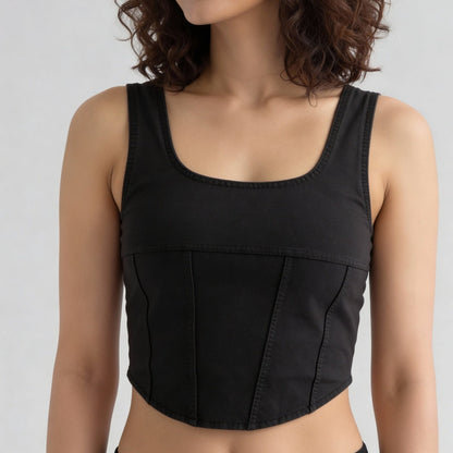 Cotton Polyester Elastane Solid Sleeveless Top