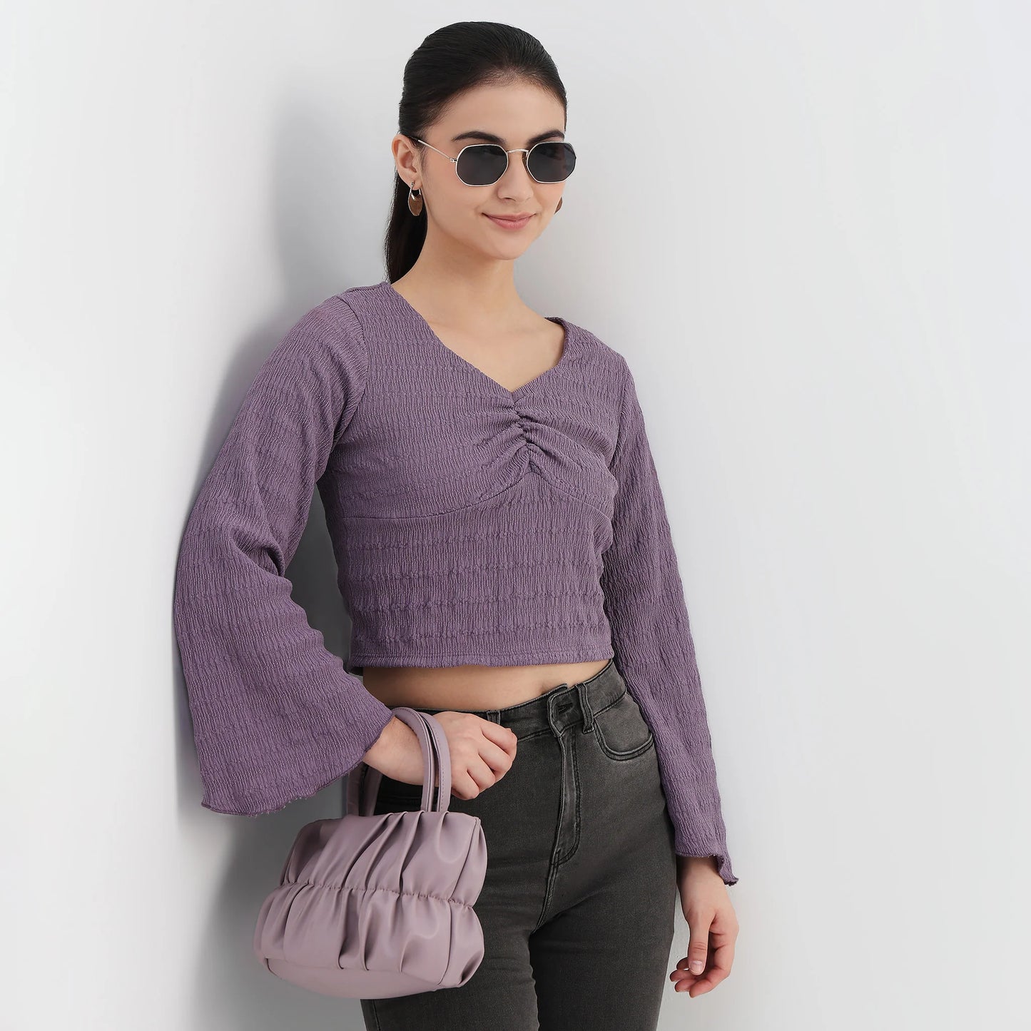 Solid Full Sleeve Crop Top