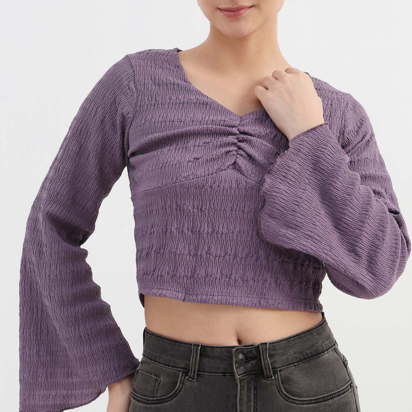 Solid Full Sleeve Crop Top