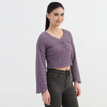Solid Full Sleeve Crop Top