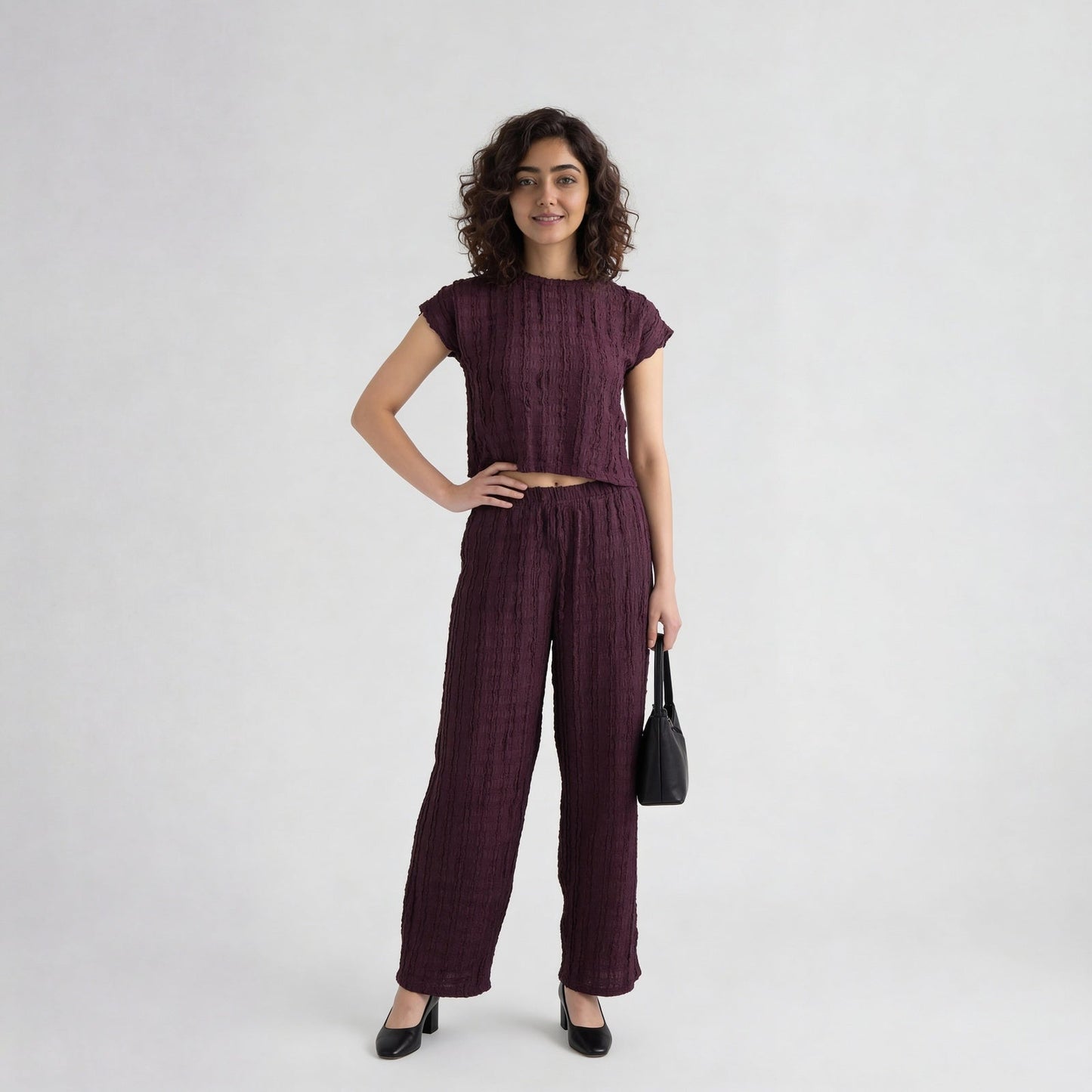 Textured Round Neck Crop Top