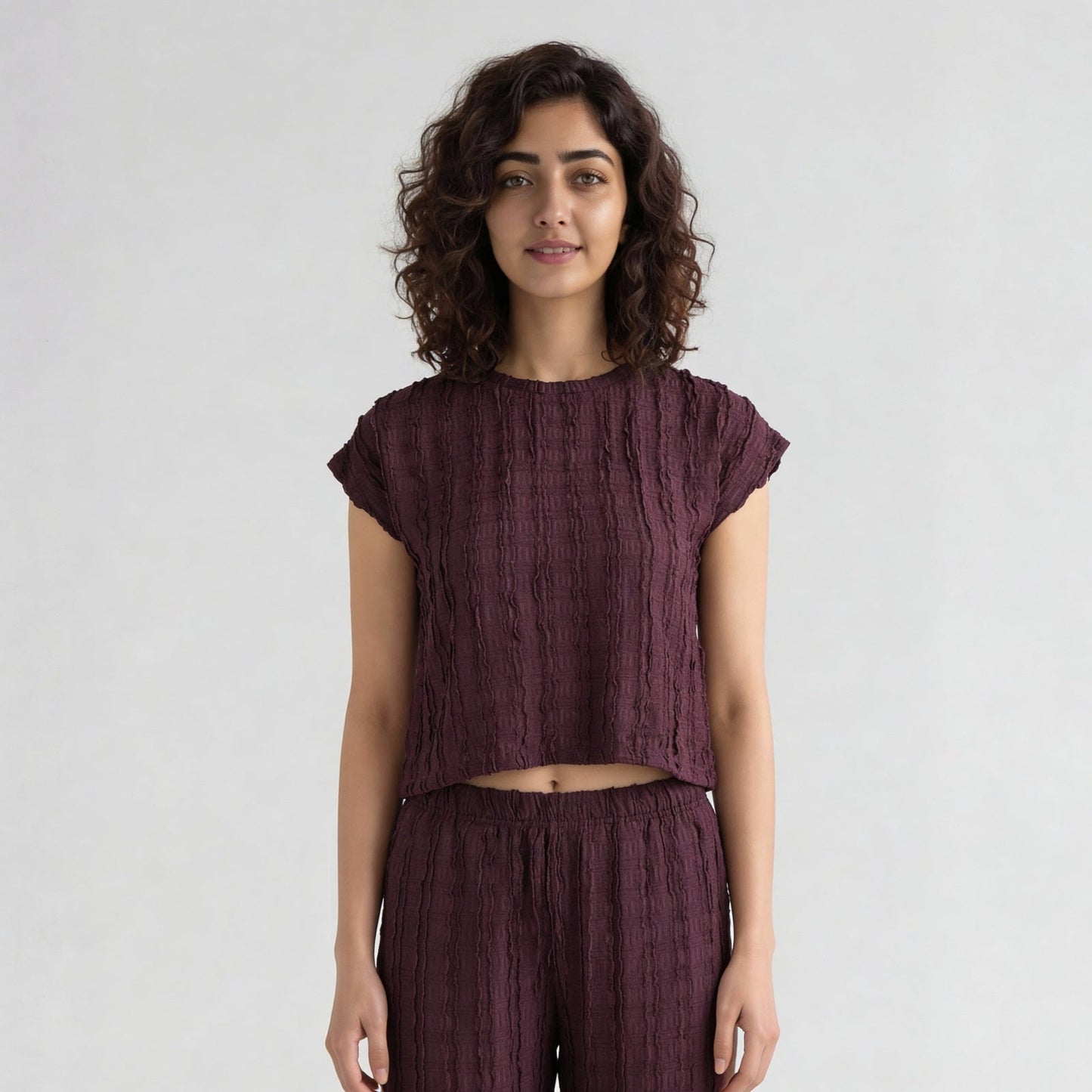 Textured Round Neck Crop Top