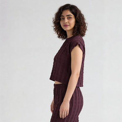 Textured Round Neck Crop Top