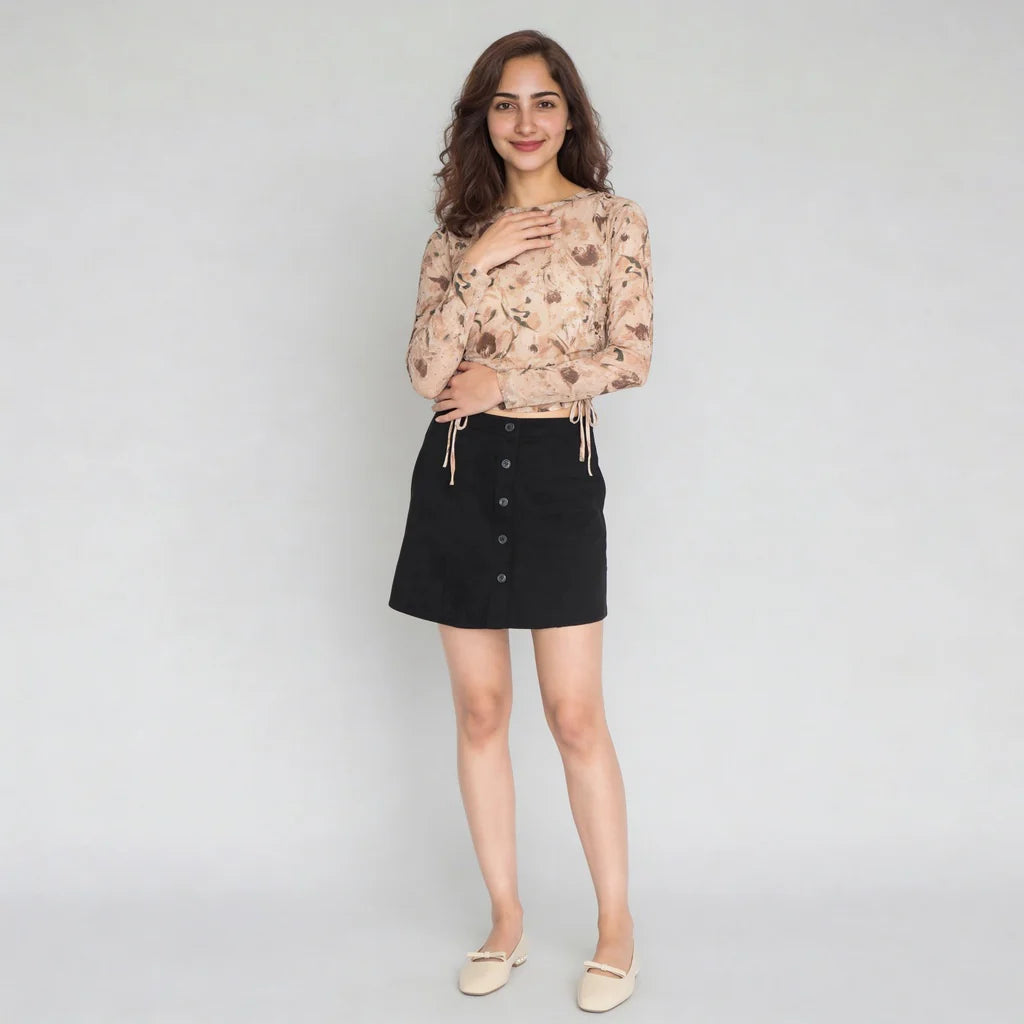Slim Fit Full Sleeve Top With Ruching At Sides